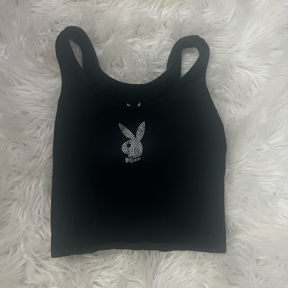 Playboy cropped tank top diamond rhinestone